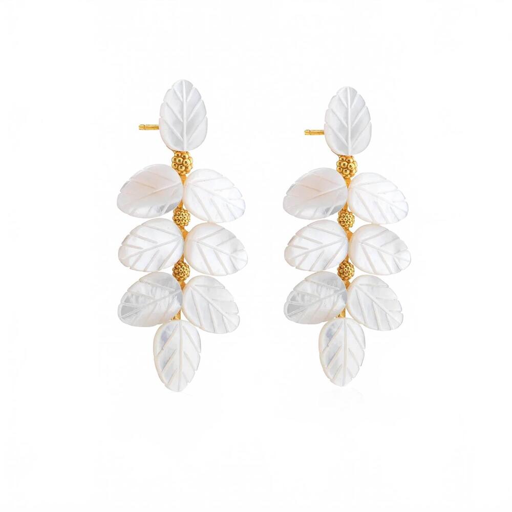 NEW CAPUCINE DE WULF women's mermaid garden vine drop earrings in mother of pear